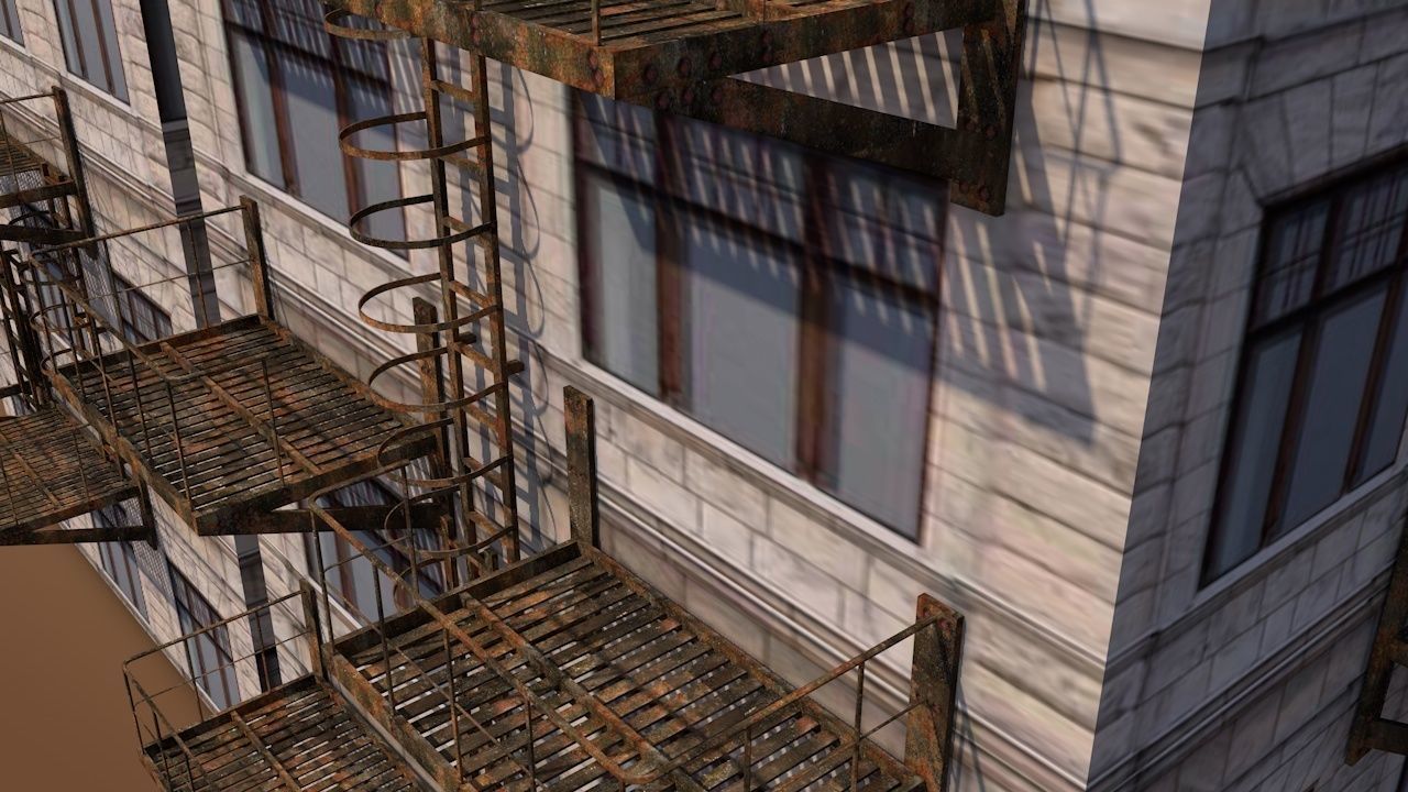 Caged Fire Escape Ladder Low-poly 3D model_4