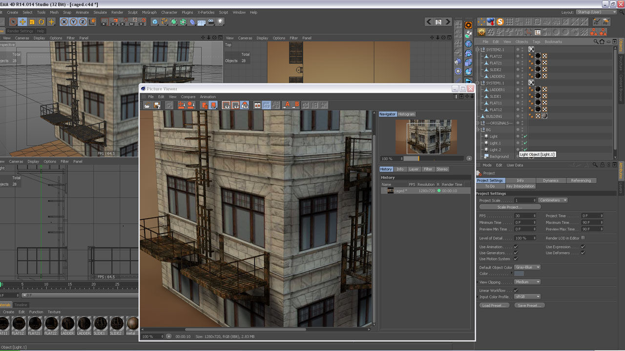 Caged Fire Escape Ladder Low-poly 3D model_23