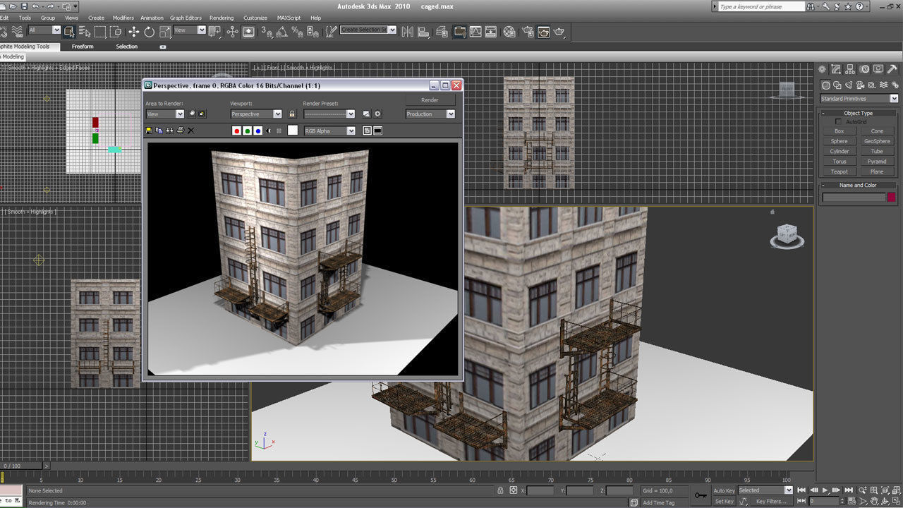 Caged Fire Escape Ladder Low-poly 3D model_22
