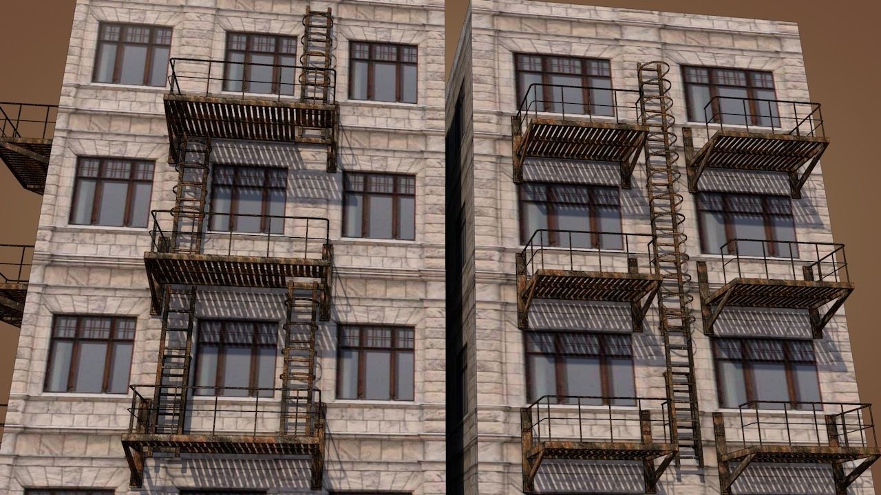 Caged Fire Escape Ladder Low-poly 3D model_2