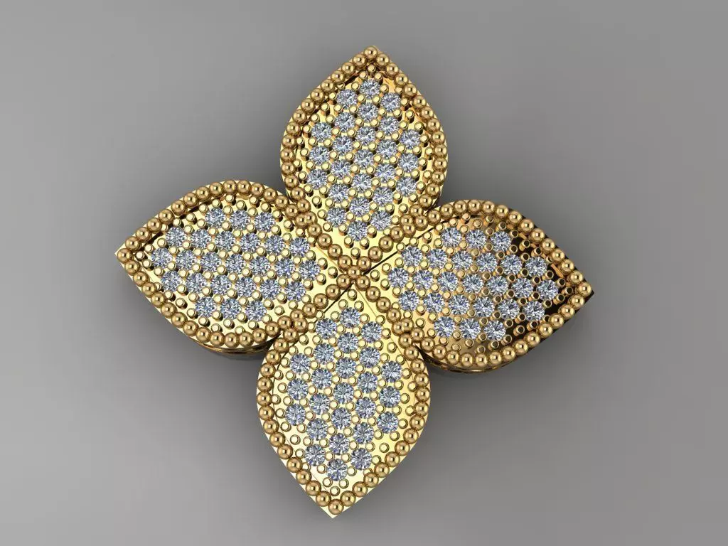 clover gold plated pendant with intricate design 3D print model