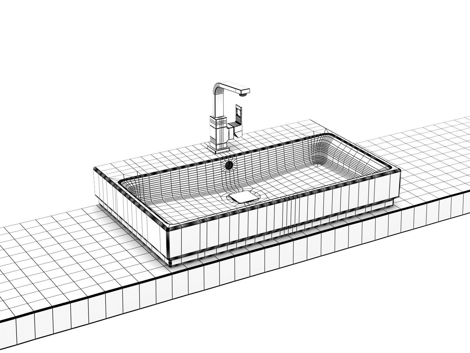 Cube Countertop Basin 80 Set 3D model_10