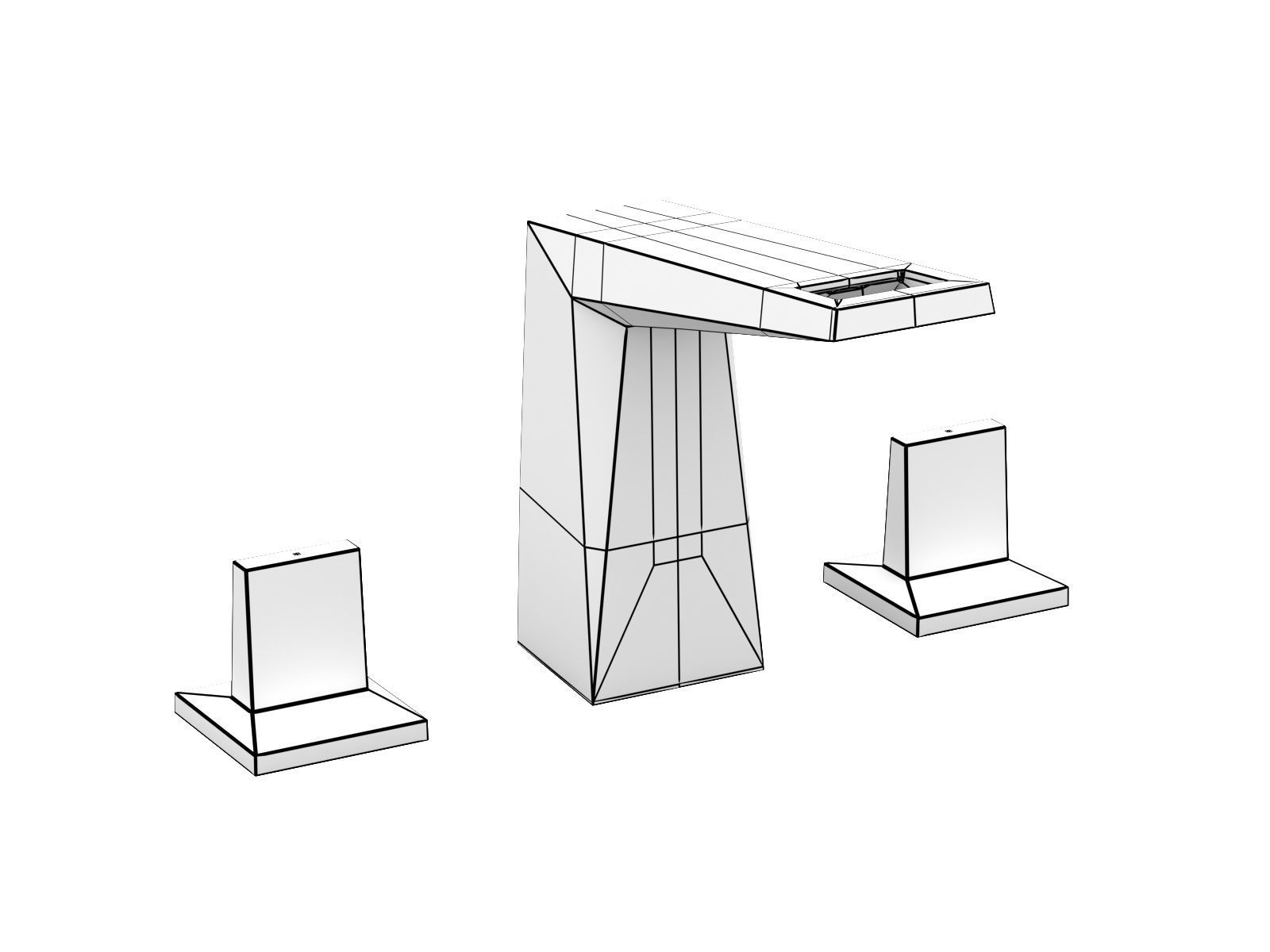 Cube Countertop Basin 80 Set 3D model_9