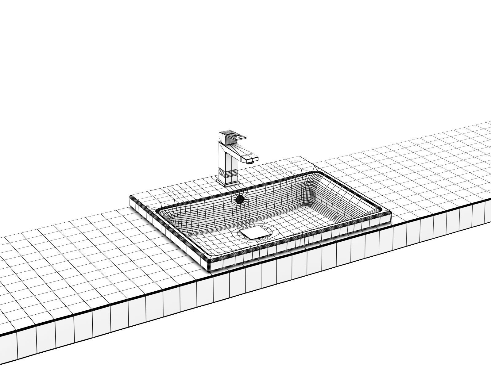 Cube Semi recessed Basin 60 Set 3D model_13