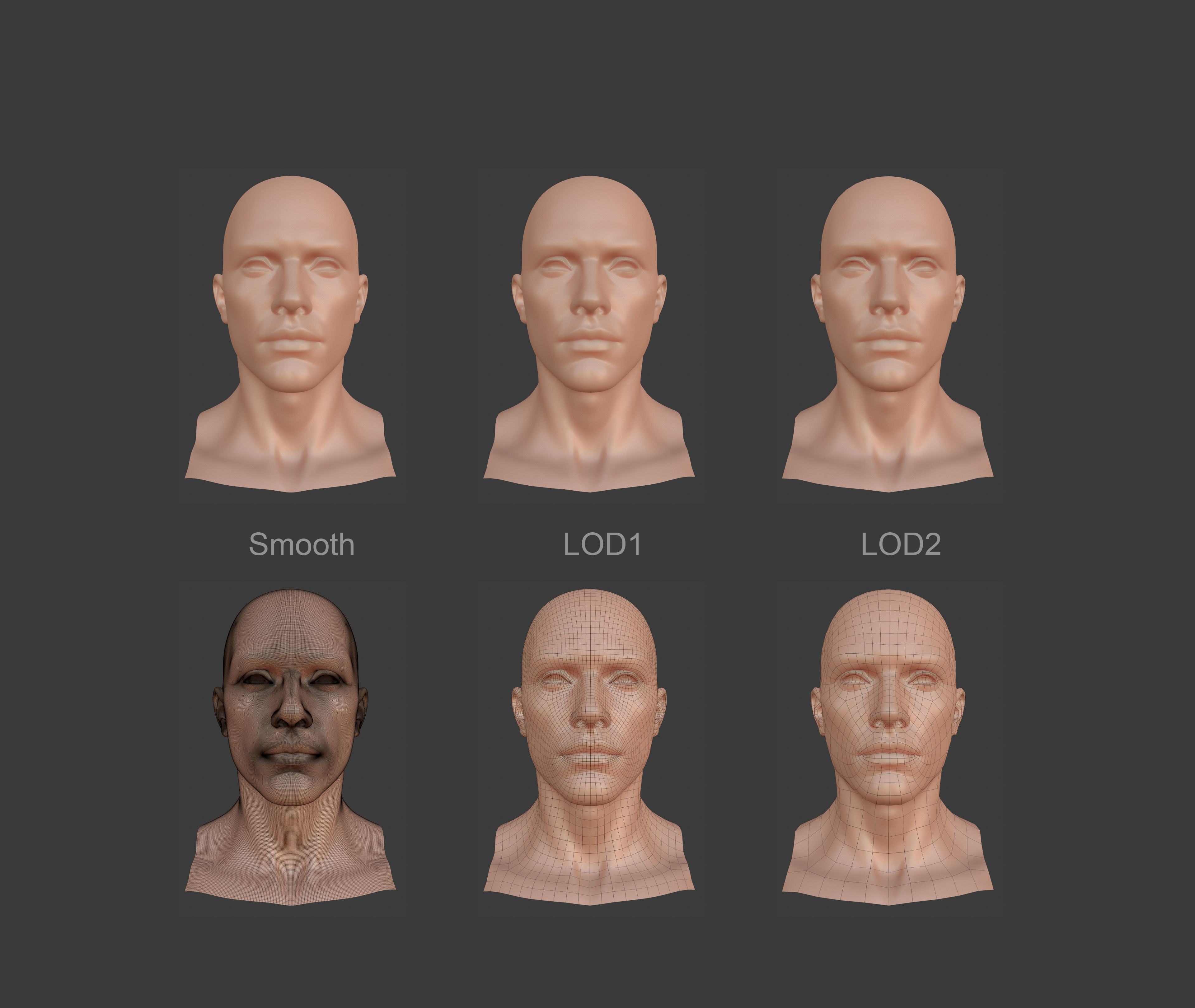 Character - Female Male Head Base Mesh Blendshape Low-poly 3D model_10
