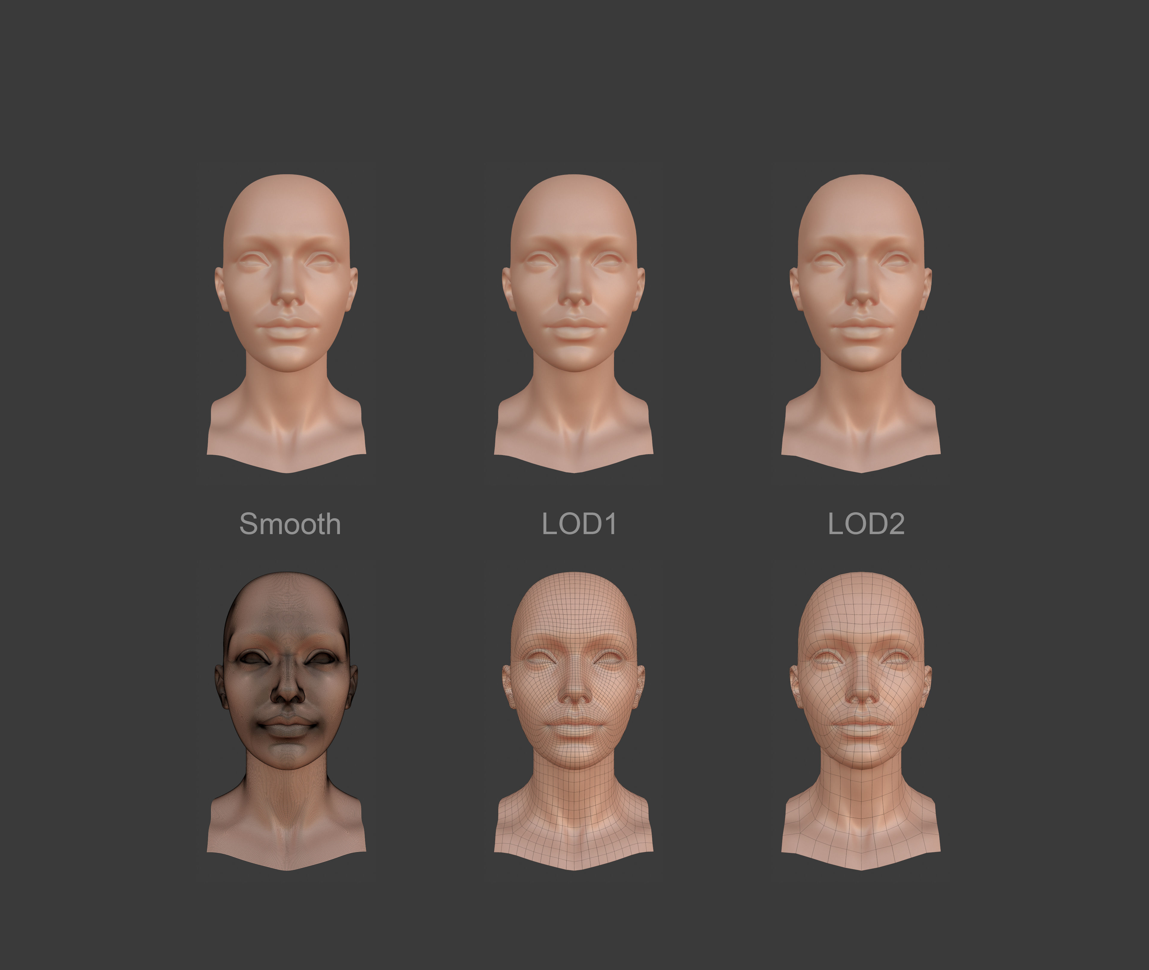 Character - Female Male Head Base Mesh Blendshape Low-poly 3D model_5