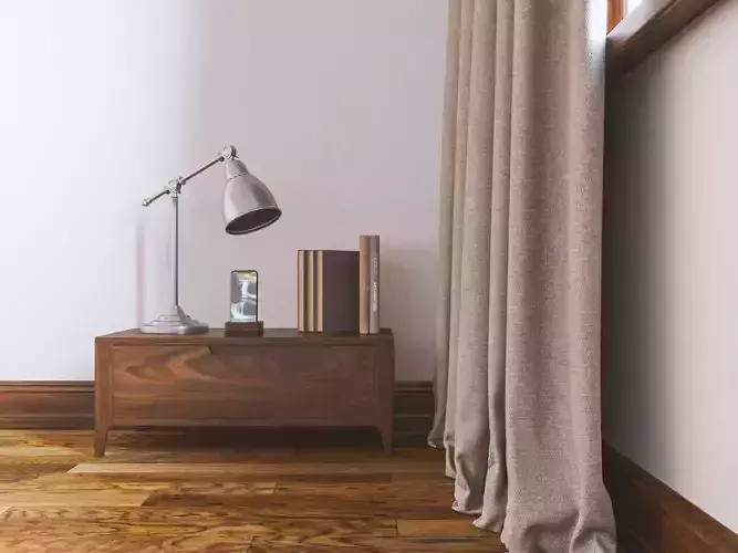 Table room with bedside and lamp
