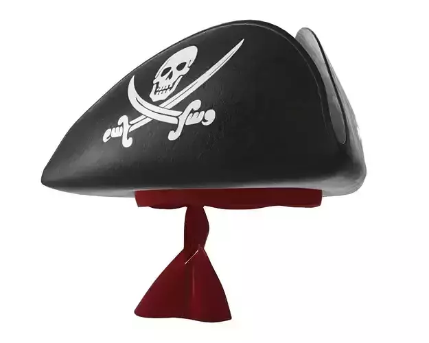pirate tricorn hat with skulls and a red bandana 3D model
