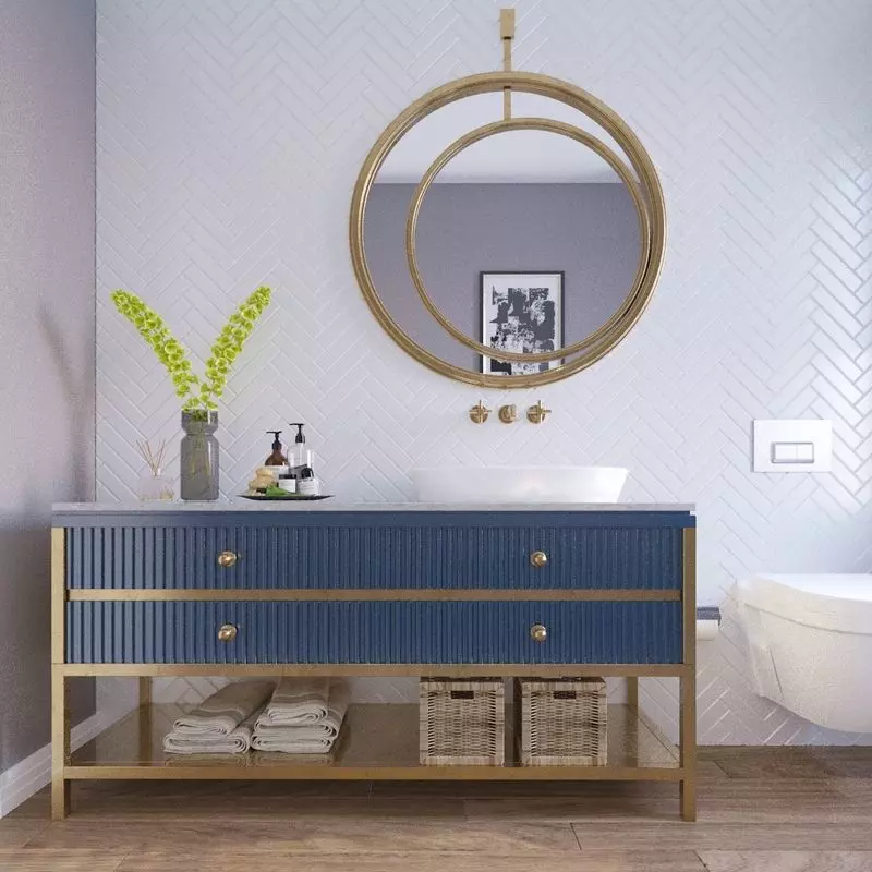 Bathroom round brass mirror 3D model