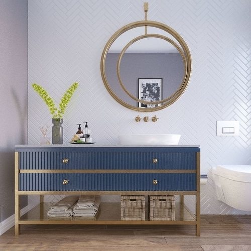 Bathroom round brass mirror 3D model