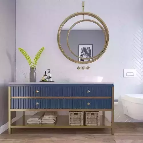 Bathroom round brass mirror