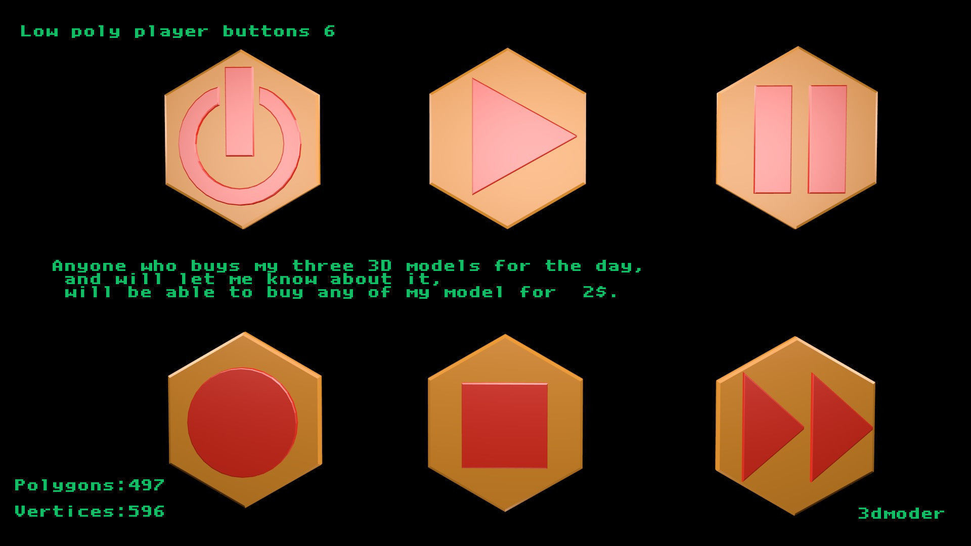 Low poly player buttons 6 3D model_0
