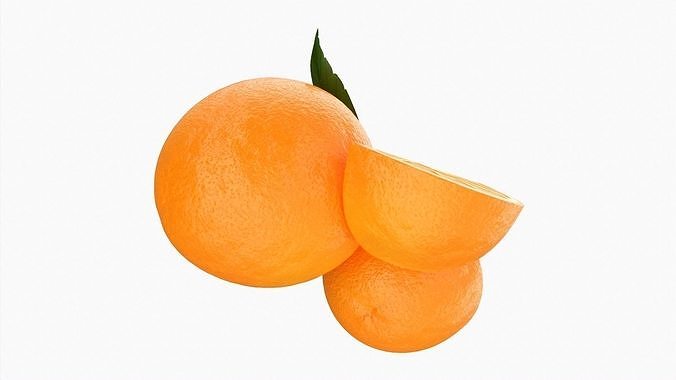 Photorealistic Orange Fruit slice with leaf PBR 3D model 4