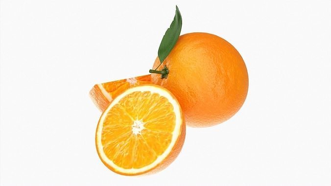 Photorealistic Orange Fruit slice with leaf PBR 3D model 2