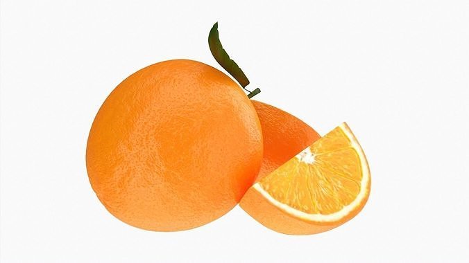 Photorealistic Orange Fruit slice with leaf PBR 3D model 3
