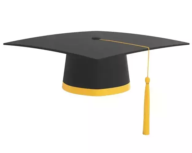 graduation cap with gold tassel 3D model