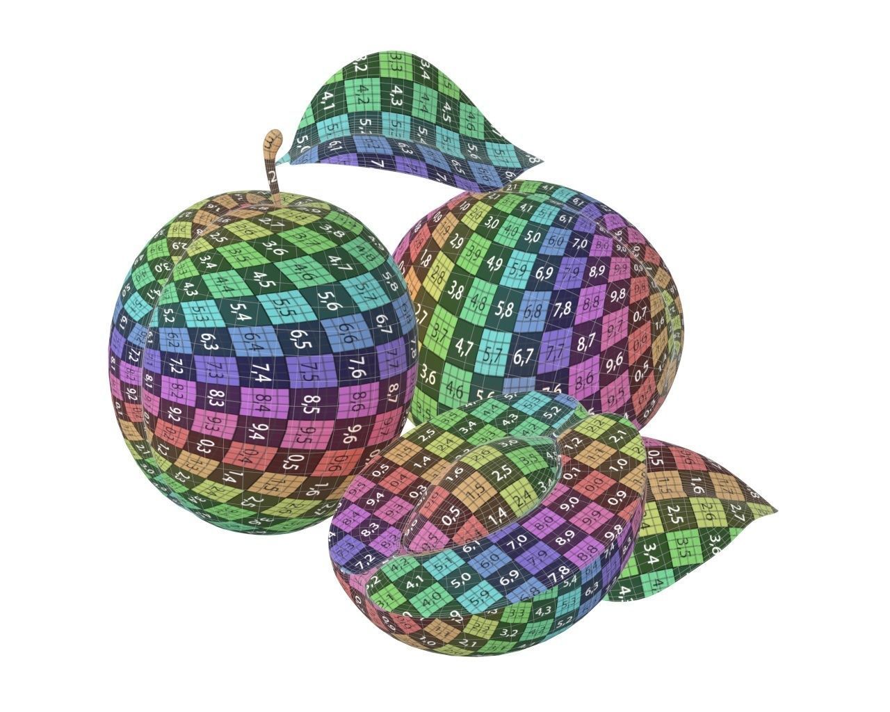 apricot fresh cut fruits with leaf 3D model_9