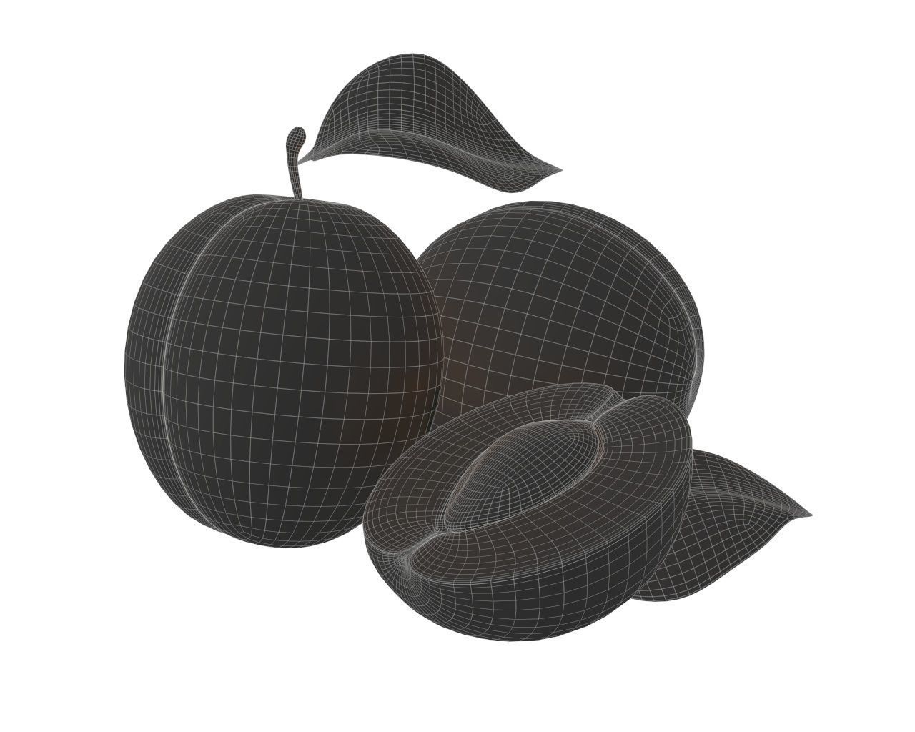 apricot fresh cut fruits with leaf 3D model_6