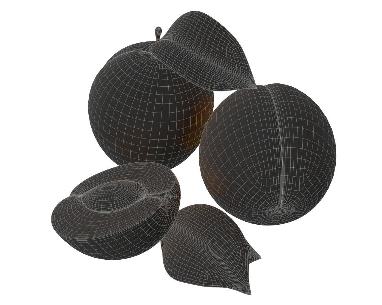 apricot fresh cut fruits with leaf 3D model_8