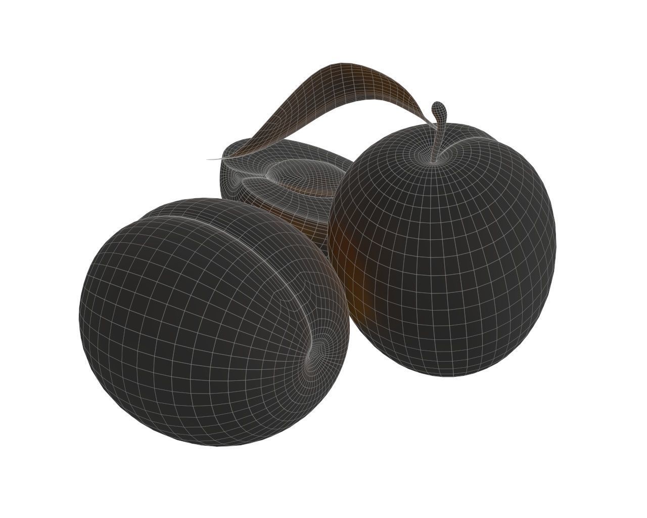 apricot fresh cut fruits with leaf 3D model_7