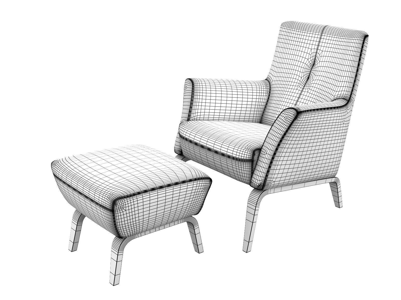 Palio Armchair Low  Pouf 3D model_2