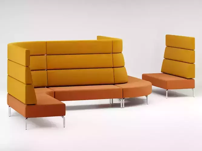 Mobius C orange and curved sofa 3D model