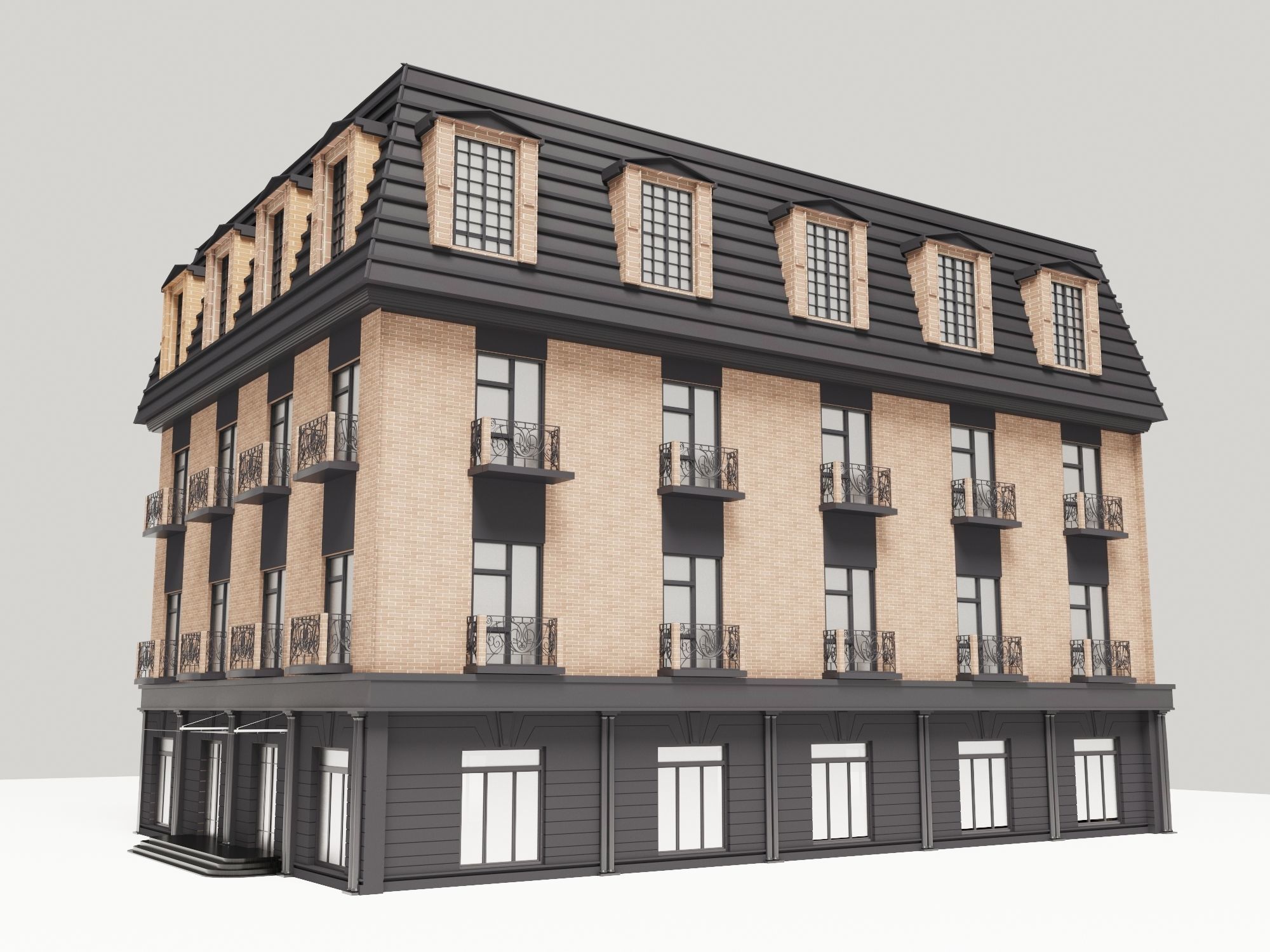 Modern townhouse 3D model_1