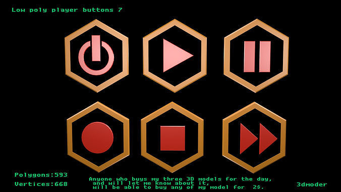Low poly player buttons 7 3D model