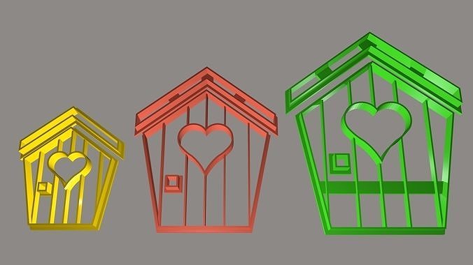 Heart House Cookie Cutter Set 5 7 9cm 3D print model