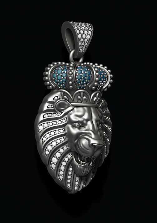 Lion pendant with diamonds and opened mouth 011 3D print model_2