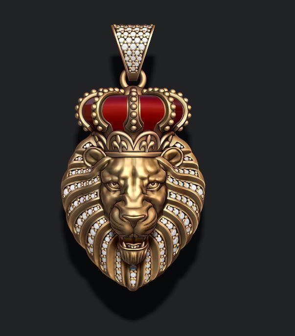Lion pendant with diamonds and opened mouth 011 3D print model_1