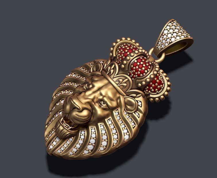 Lion pendant with diamonds and opened mouth 011 3D print model_4