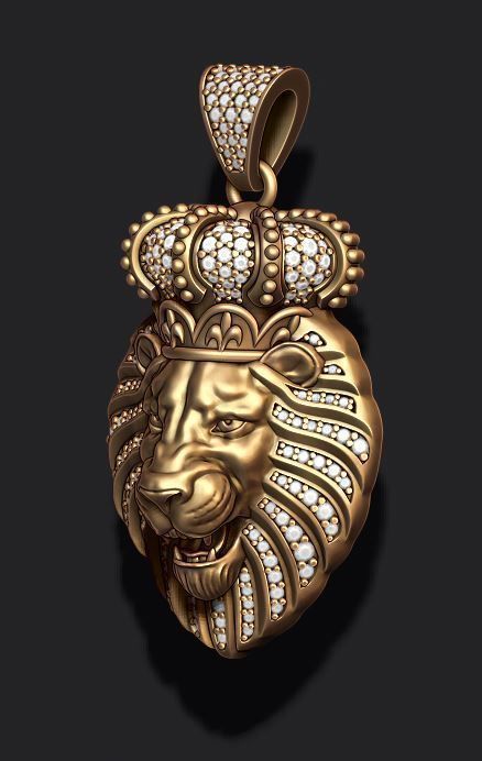Lion pendant with diamonds and opened mouth 011 3D print model_5