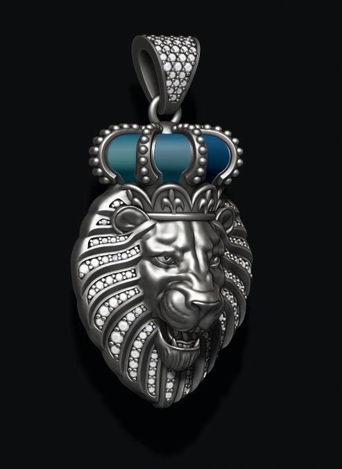 Lion pendant with diamonds and opened mouth 011 3D print model_6