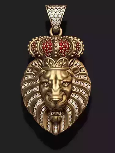Lion pendant with diamonds and opened mouth  011