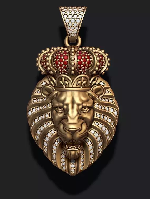 Lion pendant with diamonds and opened mouth 011 3D print model_0