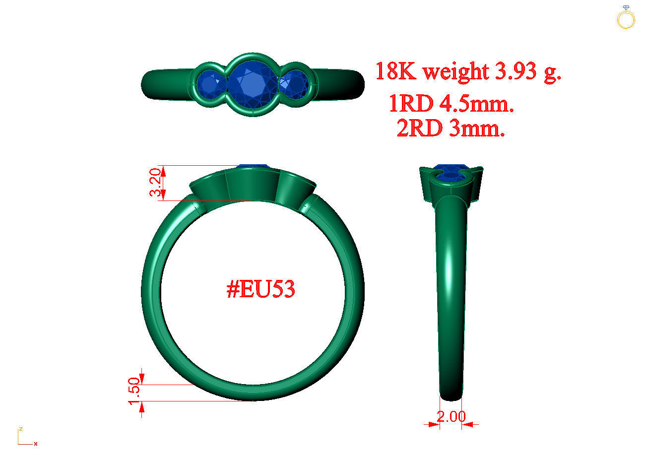 RING39 three stone diamond engagement ring 3D print model_4