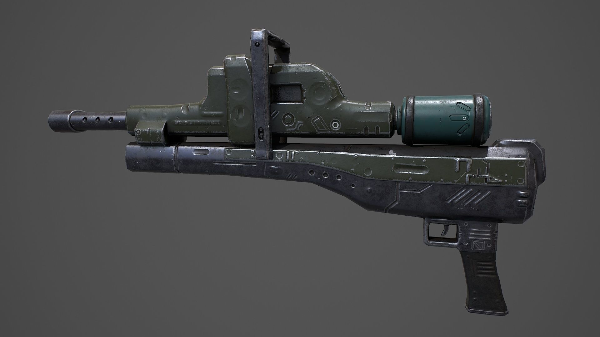 Low poly hand crafted post apocalyptic submachine gun model Low-poly 3D model