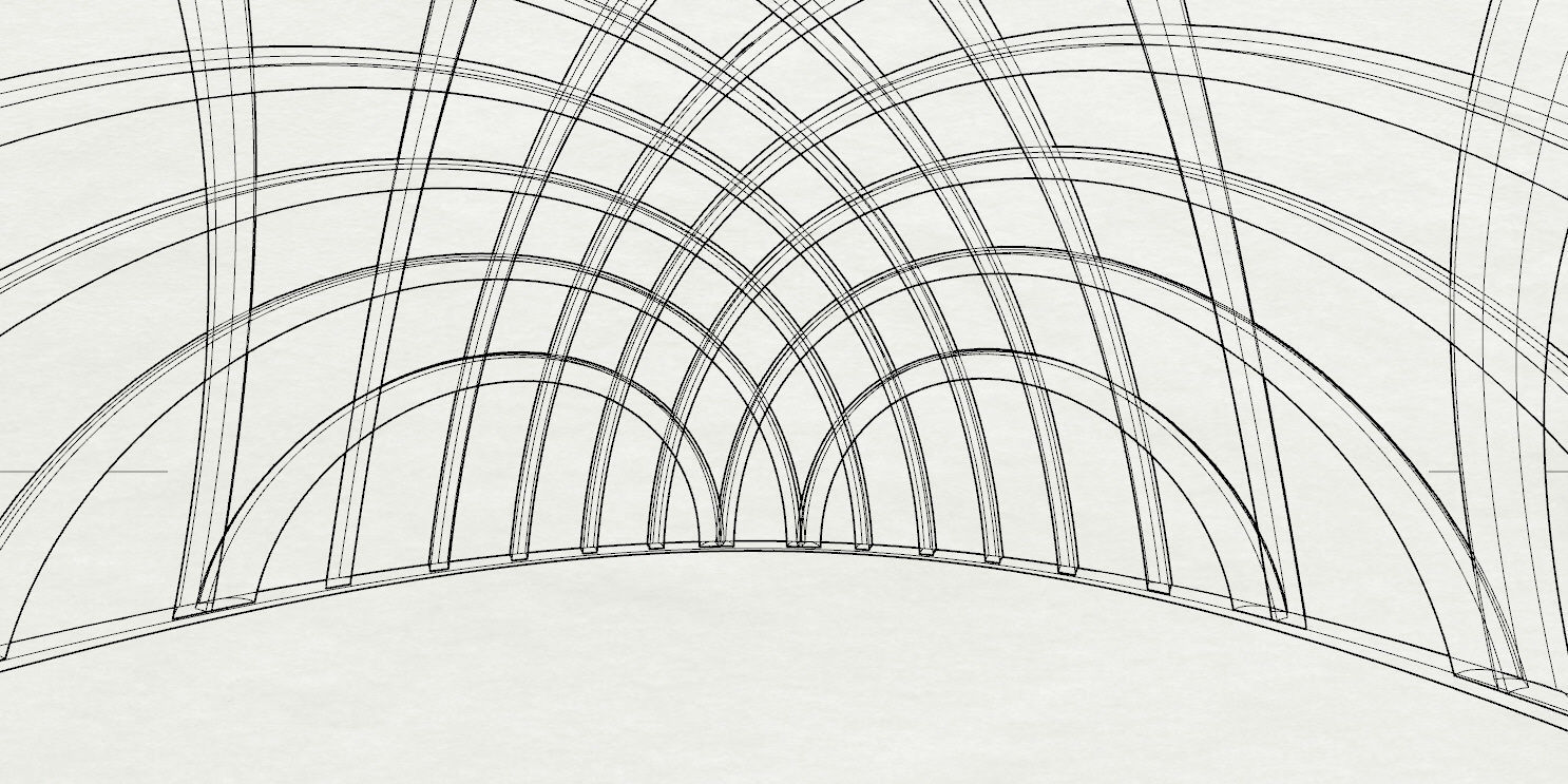 Architectural dome with contours in grid 3D model_32