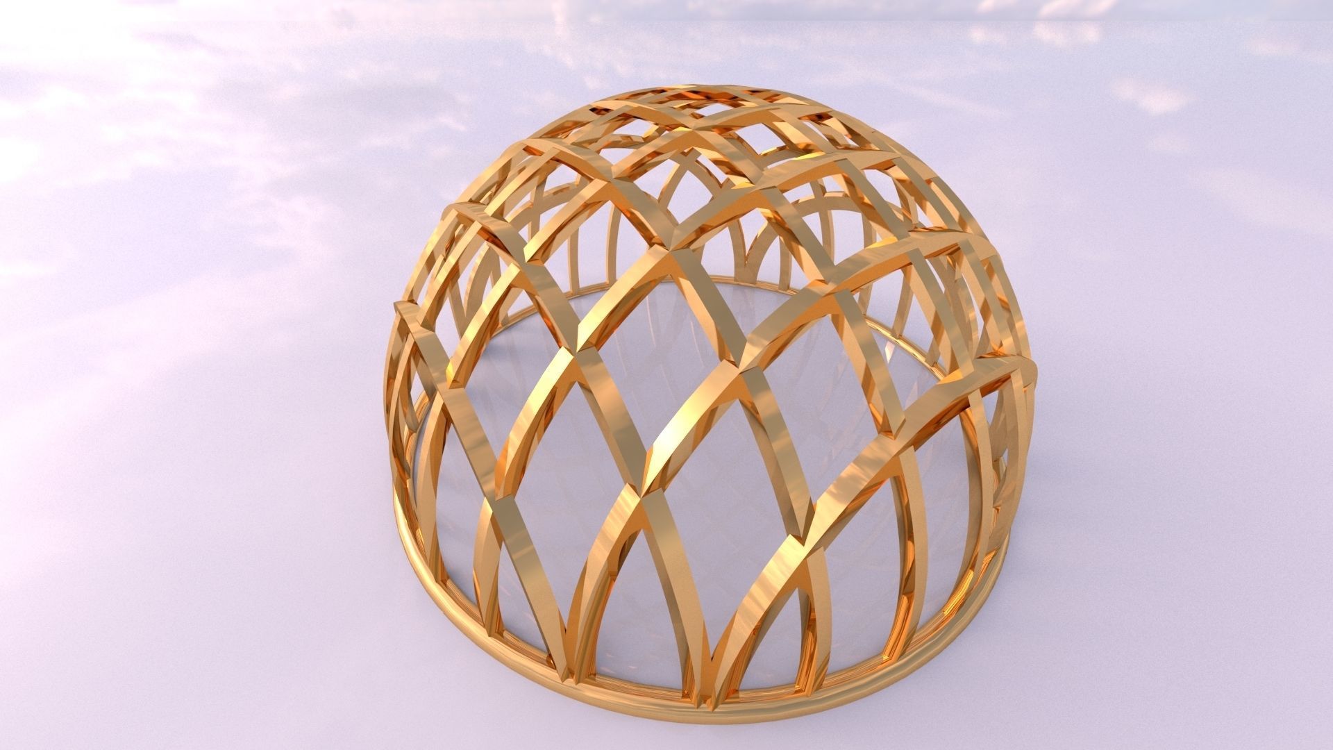 Architectural dome with contours in grid 3D model_5