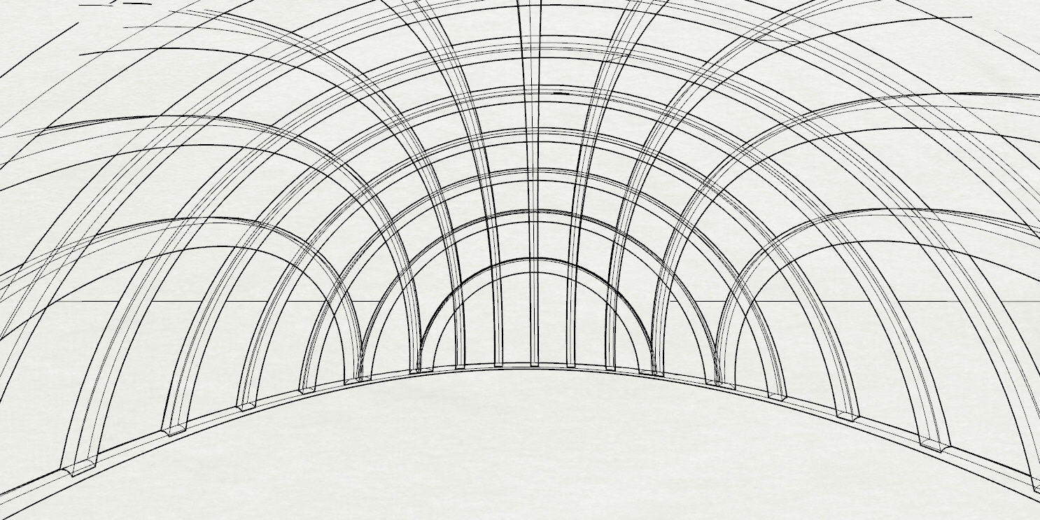 Architectural dome with contours in grid 3D model_30