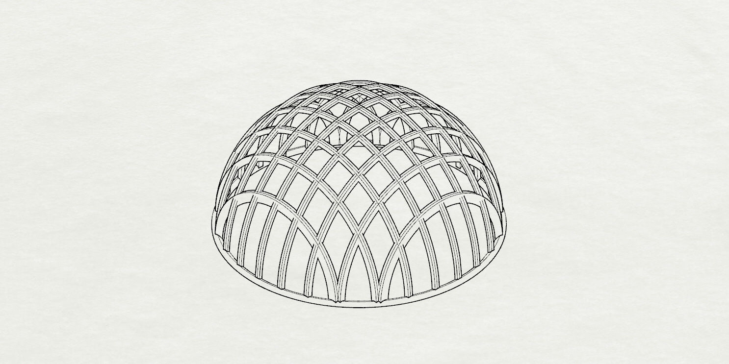 Architectural dome with contours in grid 3D model_34