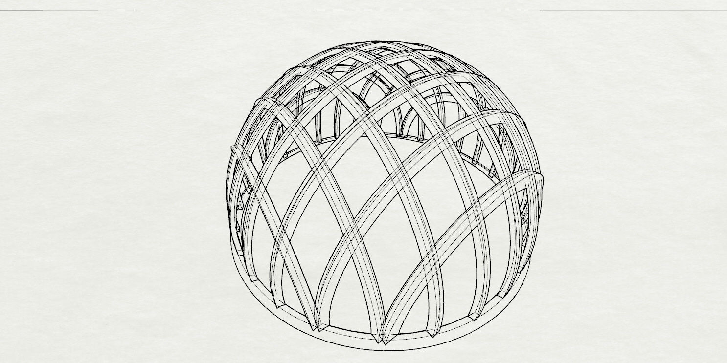 Architectural dome with contours in grid 3D model_29