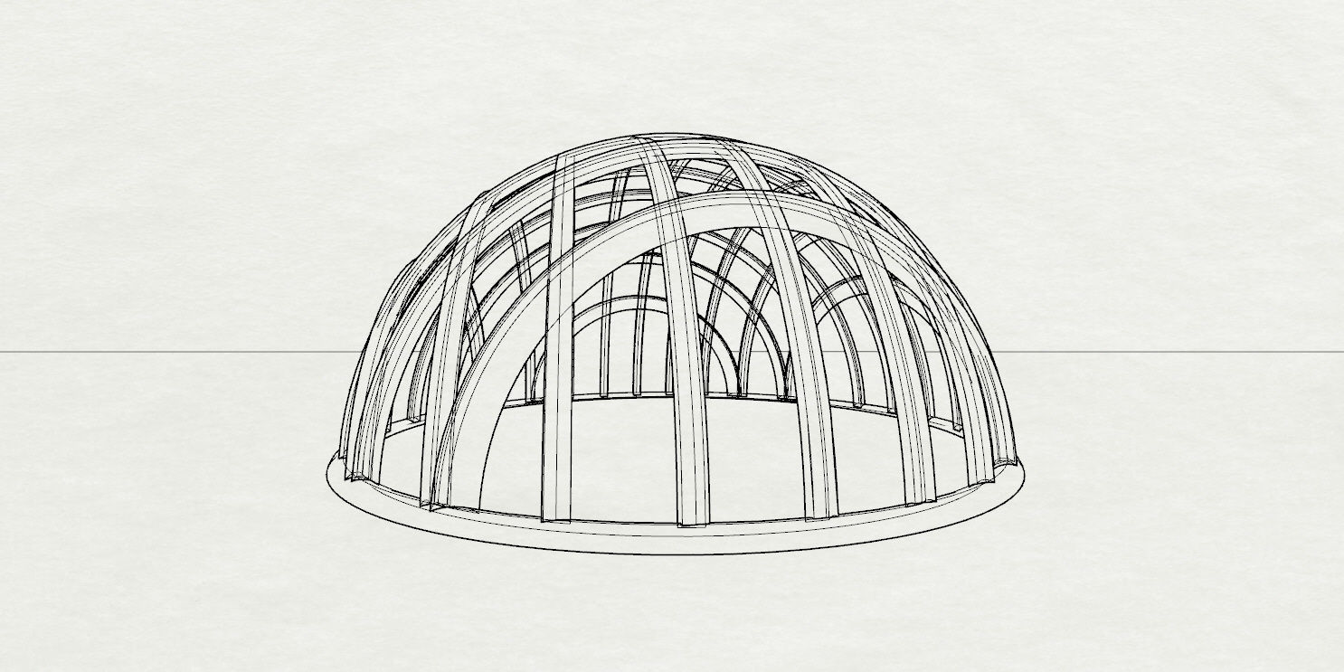Architectural dome with contours in grid 3D model_24