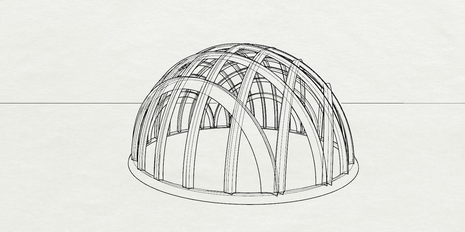 Architectural dome with contours in grid 3D model_28
