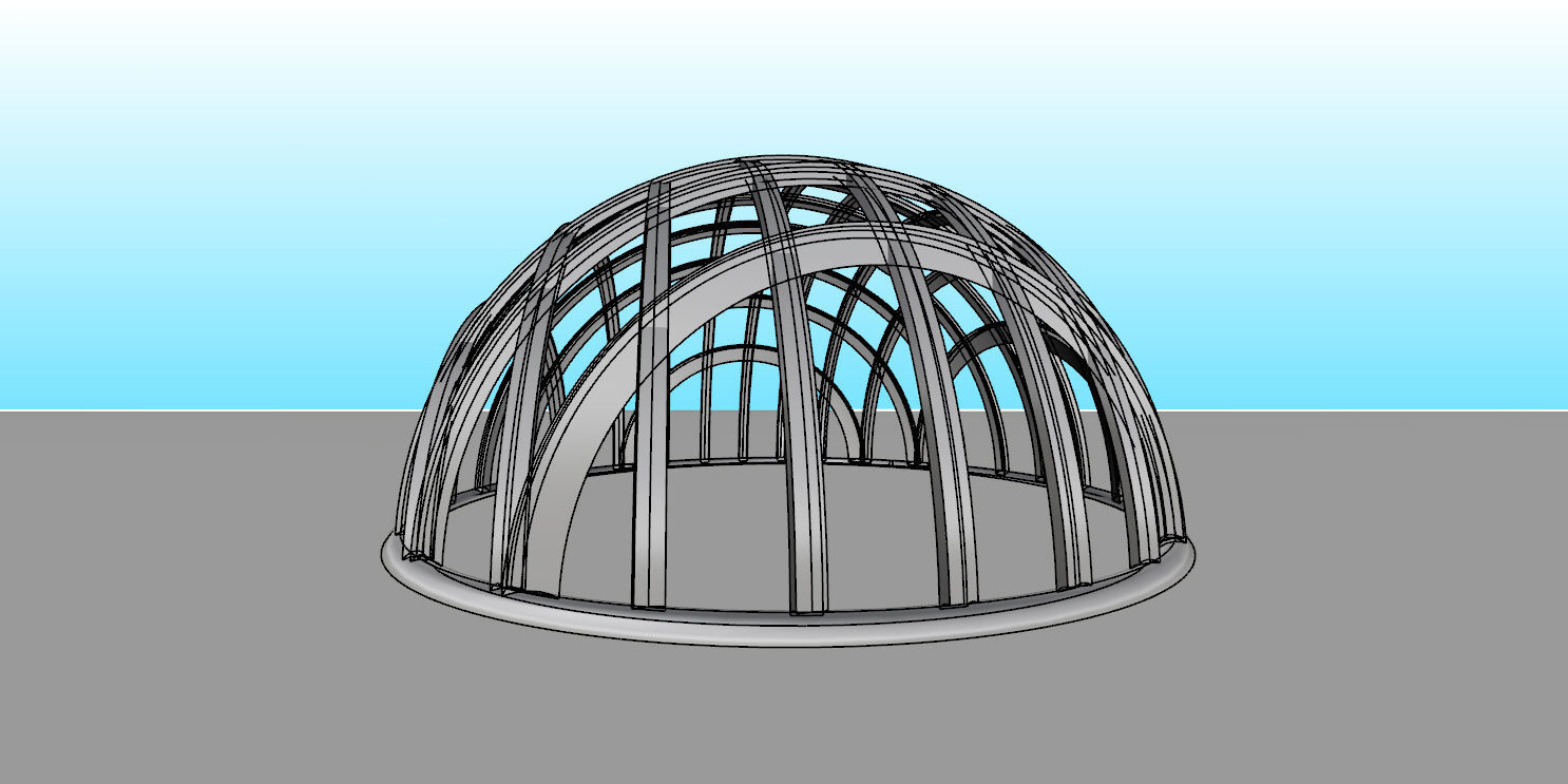 Architectural dome with contours in grid 3D model_14