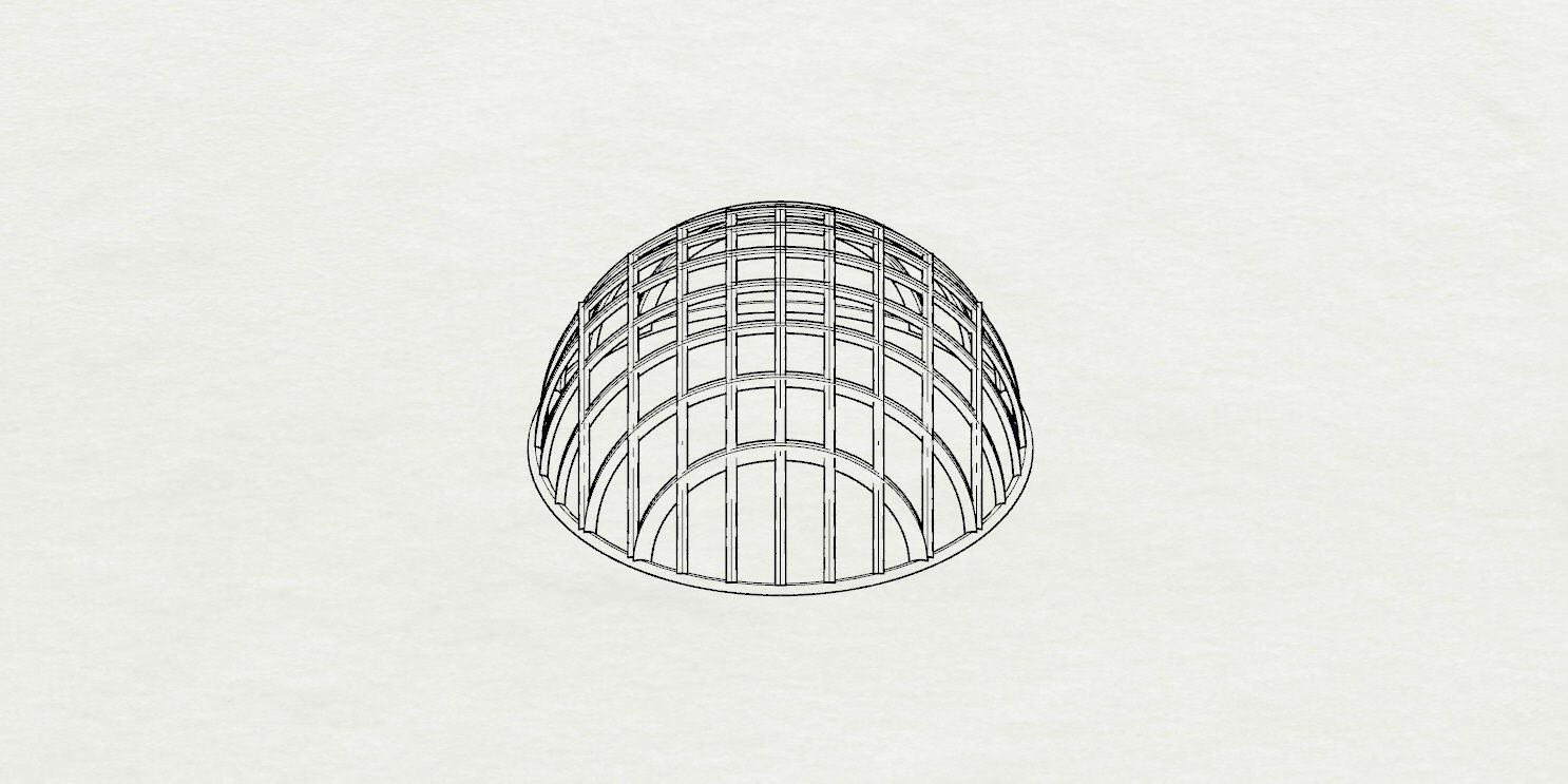 Architectural dome with contours in grid 3D model_33