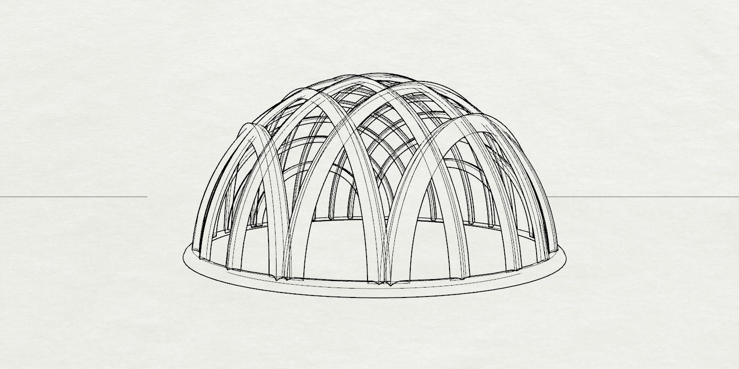 Architectural dome with contours in grid 3D model_26