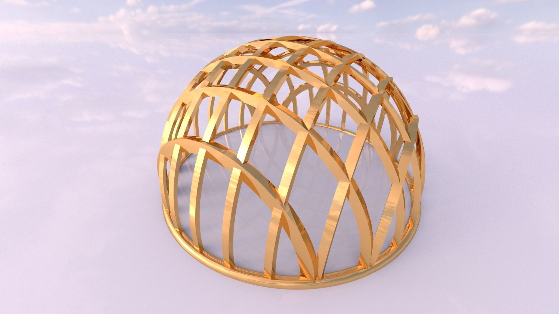Architectural dome with contours in grid 3D model_2