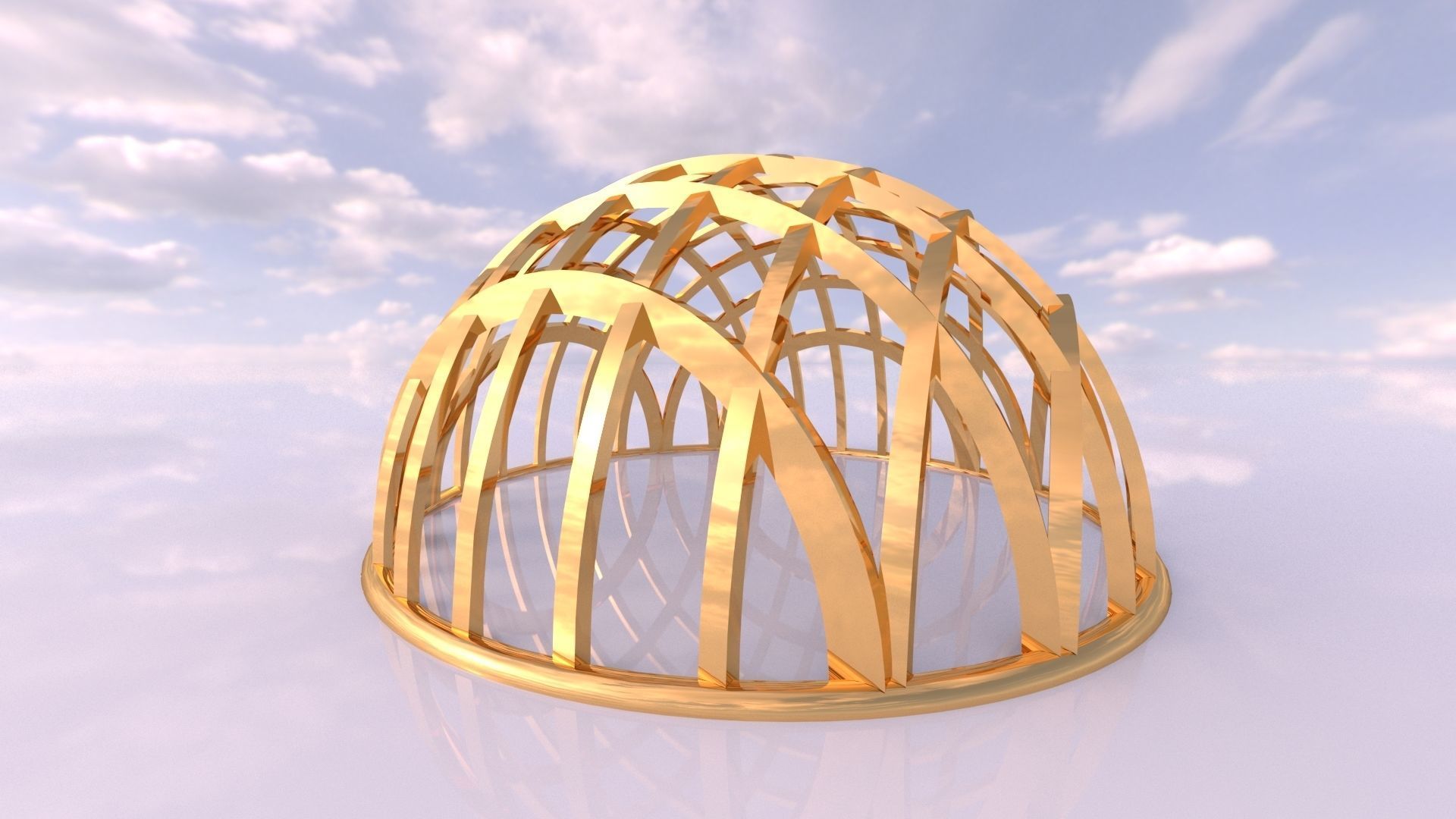 Architectural dome with contours in grid 3D model_3